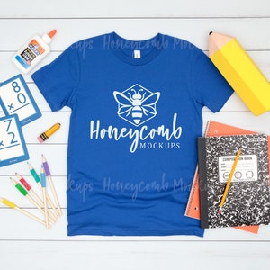 Bella Canvas True Royal 3001Y Mockup, Youth Mockup, Kids Blue Shirt Mockup, Back To School Mockup, School Shirt Mockup, Kids School Mockup