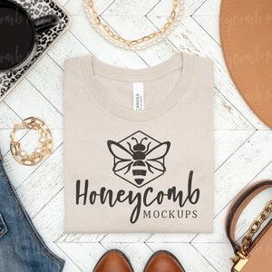 Heather Dust 3001 Mockup, Bella Canvas 3001 Mockup, Heather Dust T-Shirt Mockup, Folded Mockup, Boho Shirt Mockup, Womens Tshirt Mockup