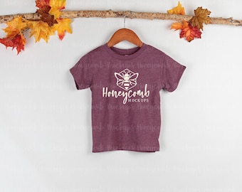 Bella Canvas 3001T Heather Maroon Mockup, Bella Canvas Toddler Mockup, 3001T Fall Mockup, Kids Fall Mockup, Toddler Shirt Mockup, Hanging