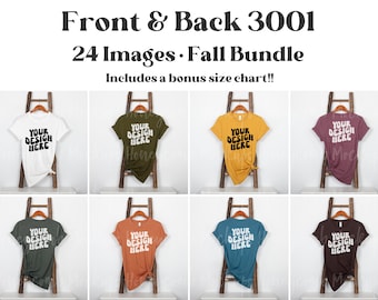 Bella Canvas 3001 Mockup Front and Back, Fall 3001 Mockup Bundle, Front and Back Shirt Mockup, Bella Canvas Fall Mockup, Hanging 3001 Mockup