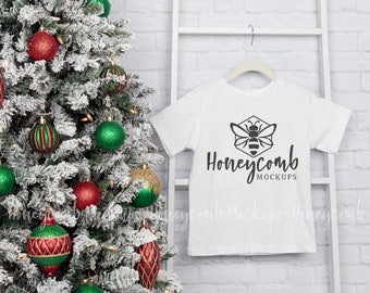 Maqueta de Navidad 3001T, Maqueta blanca Bella Canvas 3001T, Maqueta de camisa blanca para niños pequeños, Maqueta de Navidad para niños, Bella Canvas blanca para niños pequeños