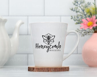 12oz Latte Mug Mockup, Styled Latte Mug, Printify Latte Mug Mockup, Mug Mockup with Flowers, Mothers Day Mug Mockup, Pretty Mug Mockup