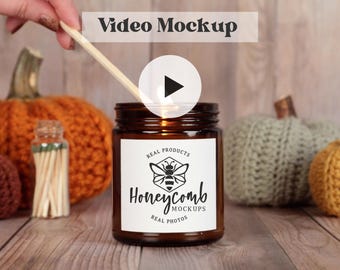 Amber Jar Candle Video Mockup, Printed Mint 9oz Amber Jar Candle Mockup, Printify 9 oz Scented Candle Mockup Video, Fall Candle Mockup Video