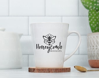 12oz White Latte Mug Mockup, Styled Latte Mug, Printify Latte Mug Mockup, Mother's Day Mug Mockup, Pretty Mug Mockup, Mug Mockup with Cactus