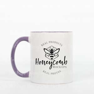 11oz Purple Accent Mug Mockup, 11 oz Purple Two-Tone Mug Mockup, Purple Handle and Interior Mug Mockup, Printify Purple Accent Mug Mockup