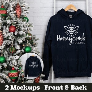 Gildan 18500 Navy Christmas Mockup, 18500 Christmas Mockup, 18500 Front and Back Mockup, Back of Hoodie Mockup, Gildan Hoodie Mockup