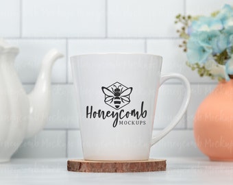 12oz White Latte Mug Mockup, Styled Latte Mug, Printify Latte Mug Mockup, Mothers Day Mug Mockup, Pretty Mug Mockup, Mug Mockup with Flowers
