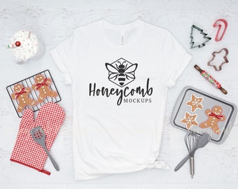 Bella Canvas 3001 Mockup di Natale, 3001 Mockup bianco, Mockup di camicia bianca, Mockup di camicia di Natale, Mockup della squadra di cottura dei biscotti, Mockup di vacanza