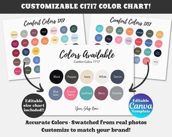 Comfort Colors Color Chart, Editable 1717 Color Chart Mockup, Customizable C1717 Color Chart, Editable Canva Template for Comfort Colors