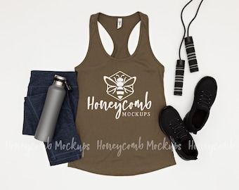 Military Green Next Level 1533 Tank Top Mockup, Women's Ideal Racerback Mockup, Workout Tank Top Mockup, Tank Top Flatlay, 1533 Mockup