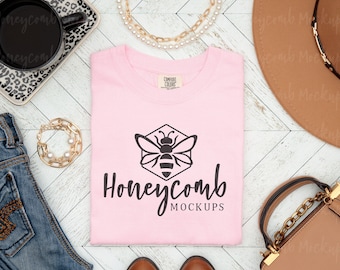 Comfort Colors 1717 Blossom Tshirt Mockup, Comfort Colors Pink Mockup, Folded 1717 Mockup, Boho 1717 Mockup, Comfort Colors Blossom Mockup