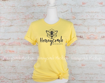 Yellow 3001 Bella Canvas, Knotted T-Shirt Mockup, Mannequin Mockup, Blank Shirt Mockup, SVG Mockup,  Summer Mockup, Square Mockup