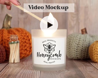 Fall Candle Mockup Video, 11 oz Frosted Glass Candle Mockup, Printed Mint Candle Mockup 11oz, Frosted Glass Candle Mockup with Wood Lid