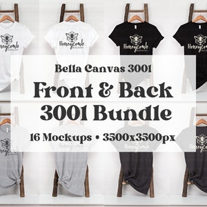 Bella Canvas 3001 Mockup Bundle, Vorder- und Rückseite 3001 Mockup, Hängendes Mockup, Vorder- und Rückseite Shirt Mockup, 3001 T-Shirt Mockup, 3001 MockUp