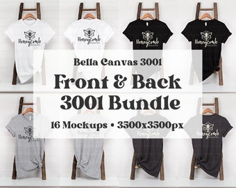 Bella Canvas 3001 Mockup Bundle, Vorder- und Rückseite 3001 Mockup, Hängendes Mockup, Vorder- und Rückseite Shirt Mockup, 3001 T-Shirt Mockup, 3001 MockUp