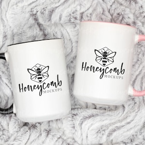 15oz Black Accent Mug Mockup, 15oz Pink Accent Mug, Two Mugs Mockup, Accent Mug Mockup, Mug Mockup, Cozy Mug Mockup, Front Back Mug Mock