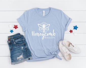 4th of July Mockup, Heather Blue Bella Canvas 3001 Mockup, July Fourth Mockup, Patriotic Mockup, Bella Canvas Mockup, Womens Shirt Mockup