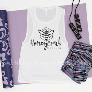White Bella Canvas 8803 Mockup, Women&#39;s Flowy Muscle Tank Mockup, Workout Mockup, 8803 Muscle Tank Mockup, 8803 White Mockup, SVG Mockup