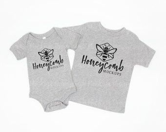 Bella Canvas 100B and 3001T Mockup, Bella Canvas Athletic Heather Mockup, Family Mockup, Kids Matching Mockup, Siblings T-Shirt Mockup