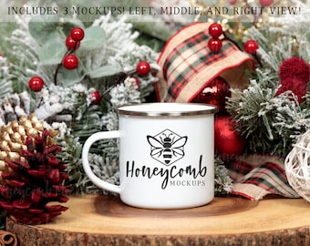 Julmuggmodell, 350 ml campingmuggmodell, emaljmuggmodell, silverkantad muggmodell, rustik muggmodell, semesterkaffekoppmodell