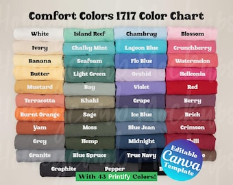 Comfort Colors 1717 Color Chart for Printify Users, Editable Canva Template Color Chart C1717, Printify Color Chart, 1717 Color Chart Mockup