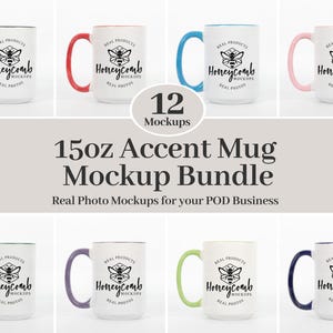 15oz Accent Mug Mockup Bundle, 15oz Colorful Mug Mockup Bundle, Two-Tone Mug Mockup, 15oz Pink Accent Mug, Black Accent Mug, Red Accent Mug