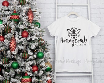 3001Y White Mockup, Kids Christmas Mockup, Bella Canvas Kids White Tshirt Mockup, Bella Canvas 3001Y Mockup White, 3001Y Mockup Christmas
