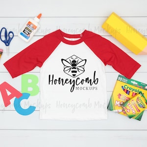 Bella Canvas 3200T White Red Mockup, Toddler Mockup, Kids Baseball Tee Mockup, Back To School Mockup, School Shirt Mockup, Kids School Mock