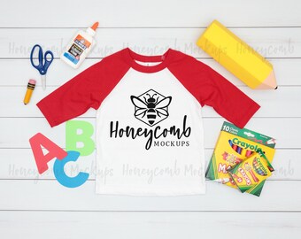 Bella Canvas 3200T White Red Mockup, Toddler Mockup, Kids Baseball Tee Mockup, Back To School Mockup, School Shirt Mockup, Kids School Mock