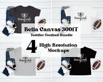 Bella Canvas 3001T Mockup Bundle, 3001T Football Mockup, Toddler Tee Mockup, Kids Football Mockup, White 3001T Mockup, Black 3001T Mockup