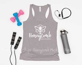 Bella Canvas 8430 Athletic Grey Triblend Tank,  Women's Racerback Tank Mockup, Workout Mockup, Bella Canvas Tank Mockup, 8430 Grey Mockup