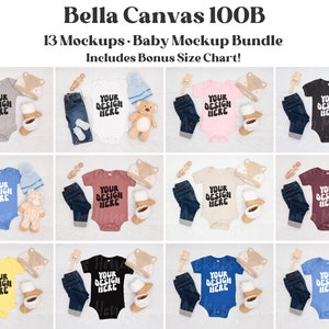 Bella Canvas 100B Mockup, Kids Shirt Mockup, Flat Lay One Piece Mockup, Bella Canvas Baby Mockup Bundle, 100B Mockup Bundle, 100B Size Chart