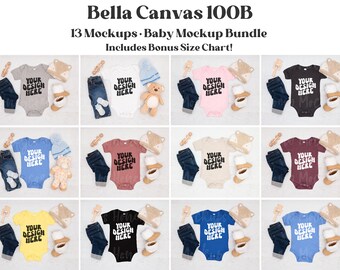 Bella Canvas 100B Mockup, Kids Shirt Mockup, Flat Lay One Piece Mockup, Bella Canvas Baby Mockup Bundle, 100B Mockup Bundle, 100B Size Chart