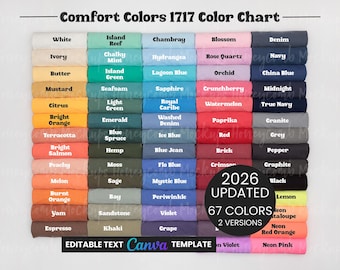 Comfort Colors 1717 Color Chart Mockup, Editable Canva CC1717 Template with 67 Colors, 1717 Color Guide for T-Shirt Sellers, 1717 Mockup