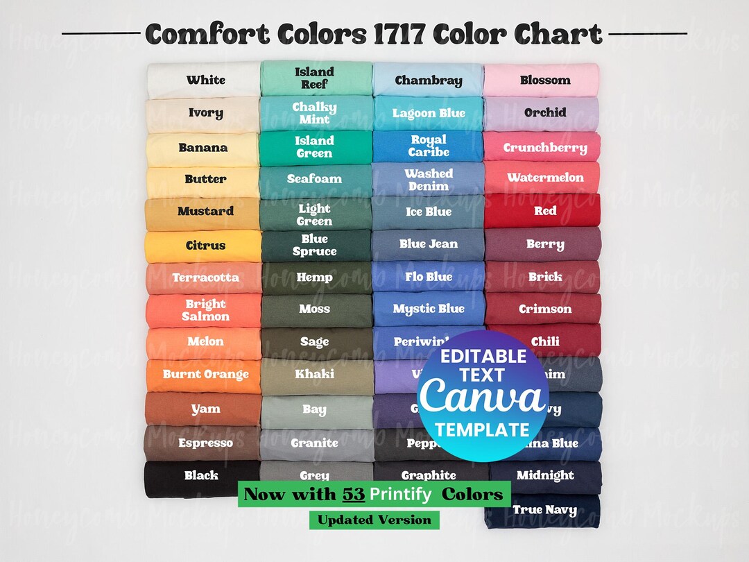 Comfort Colors 1717 Color Chart for Printify, Editable Canva Template ...