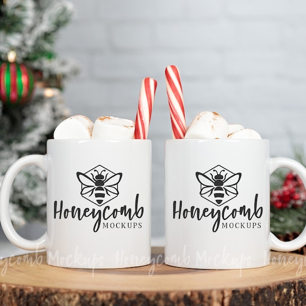 11oz Mug Mockup, Christmas Mug Mockup, Two White Mugs Mockup, Hot Cocoa Mockup, Styled Stock Photo, JPEG Digital Download, Couples Mockup