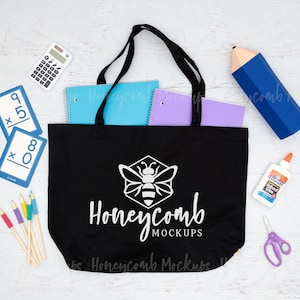 EC8001 Black Canvas Tote Mockup, Large Tote Bag Mockup, School Mockup, Teacher Mockup, Canvas Bag Mockup, Styled Stock Photo, JPEG Image