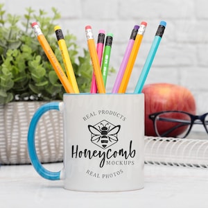 11oz Light Blue Accent Mug Mockup, Teacher Mug Mockup, Light Blue Colorful Mug Mock Up, Light Blue Two-Tone Mug Mockup, Blue Handle Mug Mock
