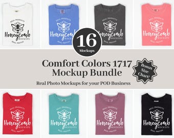 Pacchetto di mockup Comfort Colors 1717, Pacchetto di mockup di camicie Comfort Colors, Mockup 1717 piegato e steso, Pacchetto di mockup C1717, Mockup con foto reale