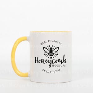 11oz Yellow Accent Mug Mockup, 11 oz Yellow Two-Tone Mug Mockup, Yellow Handle and Interior Mug Mockup, Yellow Colorful Mug Mockup 11 Ounce
