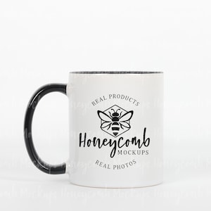 11oz Black Accent Mug Mockup, Black Two-Tone Mug Mockup, Black Handle and Interior Mug Mockup, Black Colorful Mug Mockup, POD Mug Mockup
