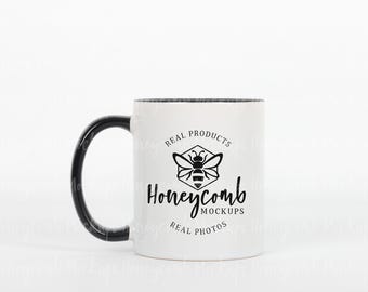11oz Black Accent Mug Mockup, Black Two-Tone Mug Mockup, Black Handle and Interior Mug Mockup, Black Colorful Mug Mockup, POD Mug Mockup