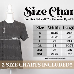 Comfort Colors 1717 Size Chart, Comfort Colors Sizing Guide, Comfort Colors Sizing, C1717 Size Chart, Pepper 1717 Size Chart, Sizing Mockup