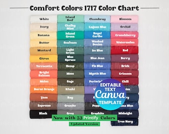 Comfort Colors 1717 Color Chart for Printify, Editable Canva Template Color Chart CC1717, 1717 Printify Color Chart, 1717 Color Chart Mockup