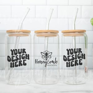 16oz Glass Can Mockup, 16oz Glass Beer Can Mockup, Libbey Glass Mockup, Coffee Mockup, Clear Can Mockup, Glass Can Mockup for Full Wrap, JPG image 1