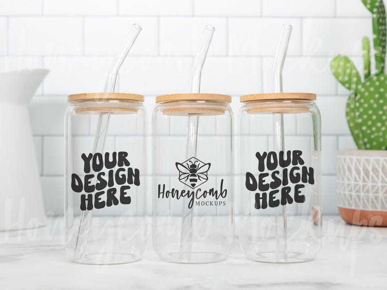 16oz Glass Can Mockup, 16oz Glass Beer Can Mockup, Libbey Glass Mockup, Coffee Mockup, Clear Can Mockup, Glass Can Mockup for Full Wrap, JPG image 1