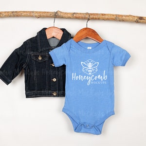 Bella Canvas 100B Heather Columbia Blue Mockup, Baby Bodysuit Mockup, Baby One Piece Mockup, Hanging Baby Mockup, Bella Canvas 100B Mockup