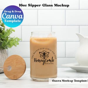 Sipper Glass Video Mockup, Sipper Glass Size Chart, Printify Sipper Glass Mockup, 16oz Glass Beer Can Mockup, Glass Can Video Size Chart image 2