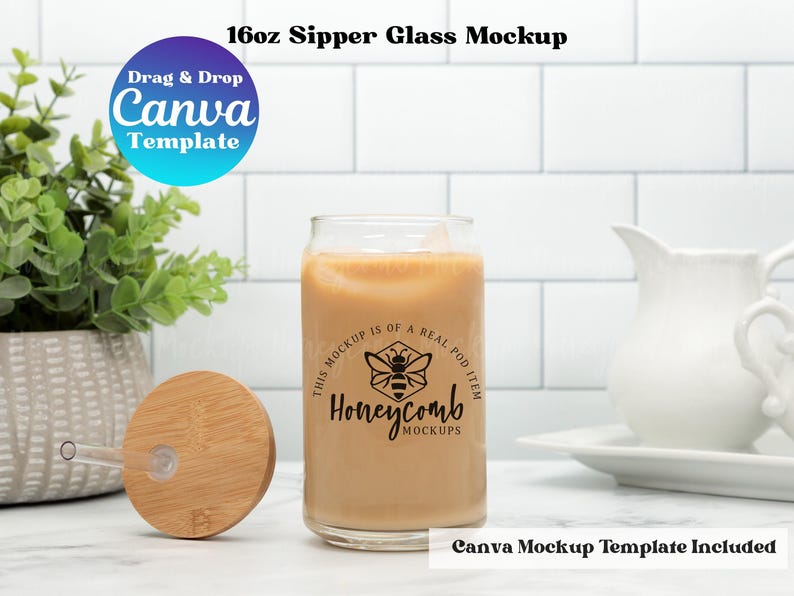 Sipper Glass Video Mockup, Sipper Glass Size Chart, Printify Sipper Glass Mockup, 16oz Glass Beer Can Mockup, Glass Can Video Size Chart image 2