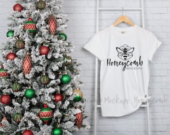Comfort Colors 1717 Christmas Mockup, 1717 White Mockup, Holiday Mockup, Hanging Mockup, Comfort Colors T-Shirt Mockup, White C1717 Mockup